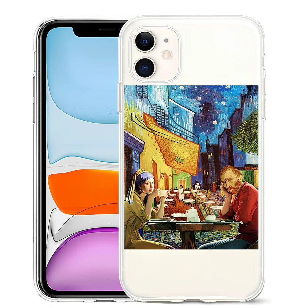 Van Gogh inspired painted TPU phone case for iPhone 12, featuring starry sky art design in solid colours, 15cm length with 1.5mm thickness