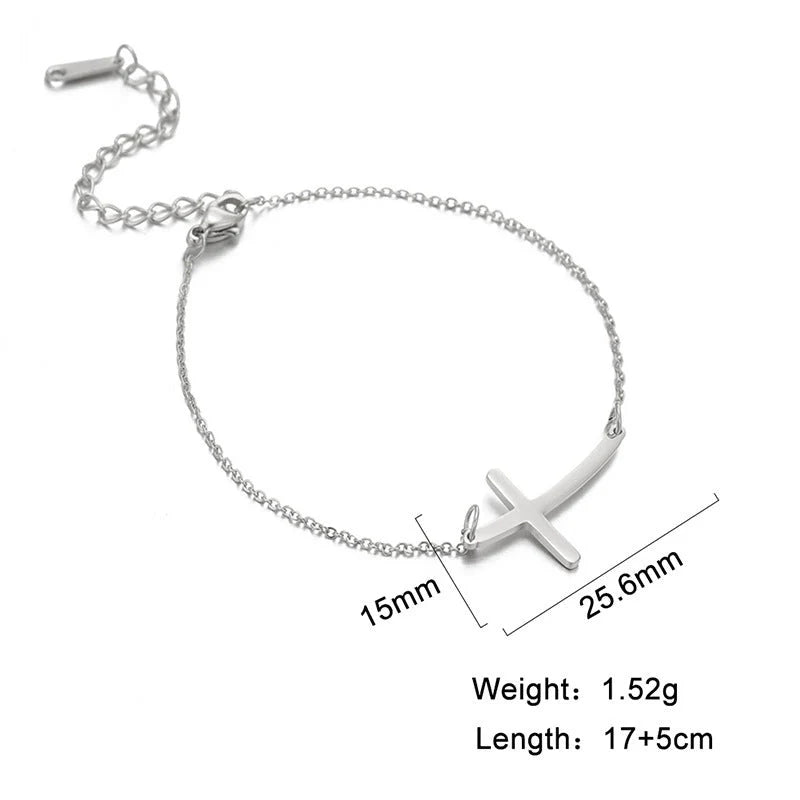 Simple Cross Bend Bracelet in stainless steel with adjustable chain and cross pendant