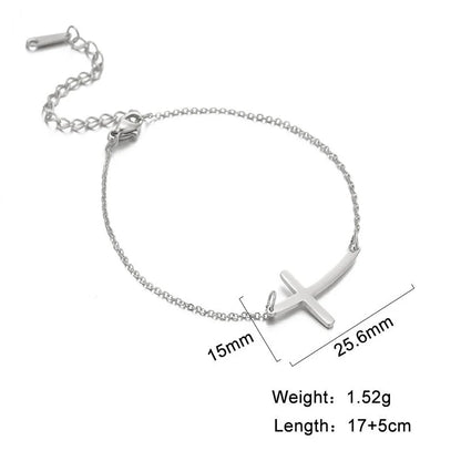 Simple Cross Bend Bracelet in stainless steel with adjustable chain and cross pendant