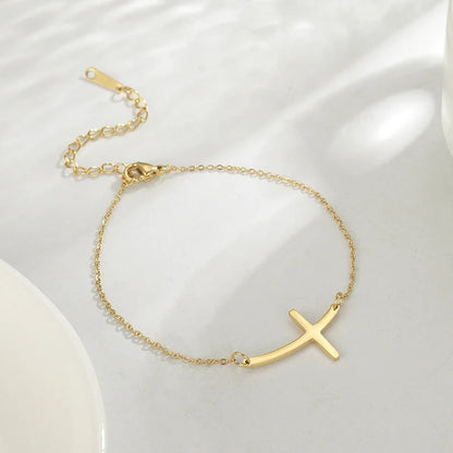 Simple Cross Bend Bracelet in stainless steel with adjustable chain and cross pendant