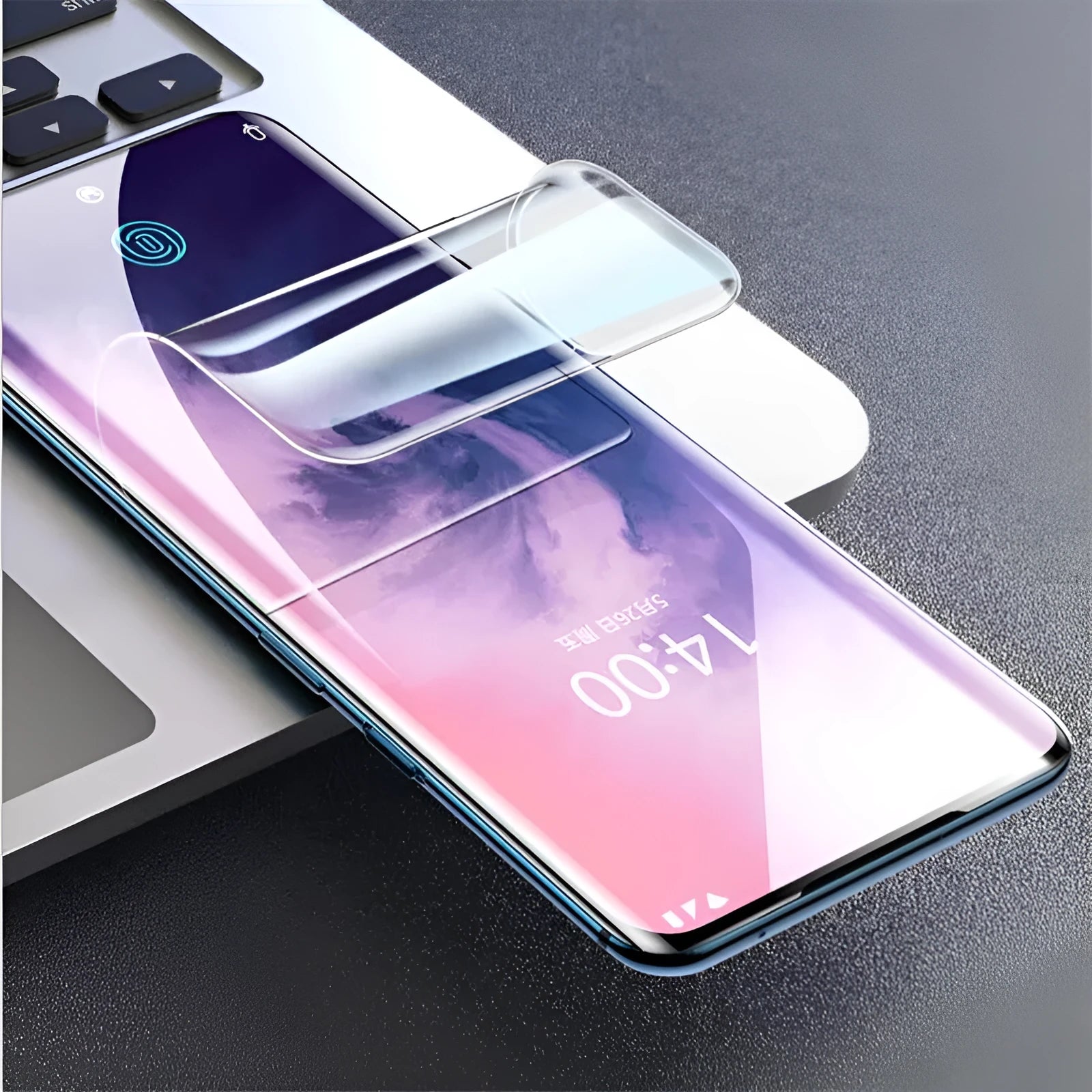 Three-pack of clear hydrogel screen protector films for Huawei and Honor smartphones.