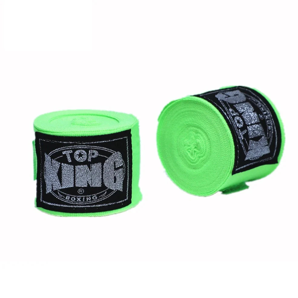 Two 5-metre boxing hand wraps in different colours showing elastic cotton construction