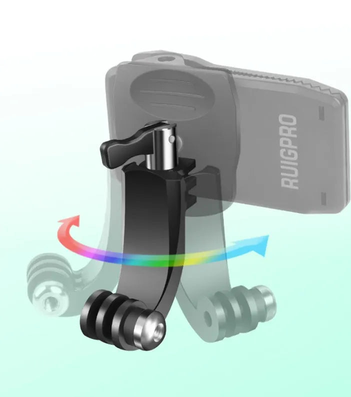 360-degree rotating backpack clip for GoPro and action cameras with aluminium alloy and ABS plastic construction