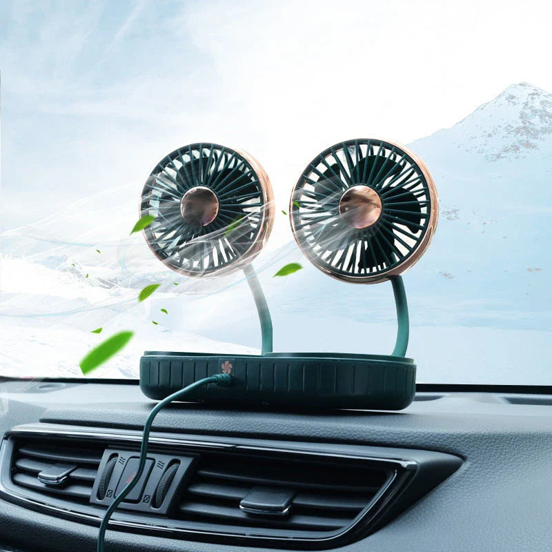 Versatile USB-powered car fan with multi-angle rotation and adjustable wind speeds for a refreshing driving experience