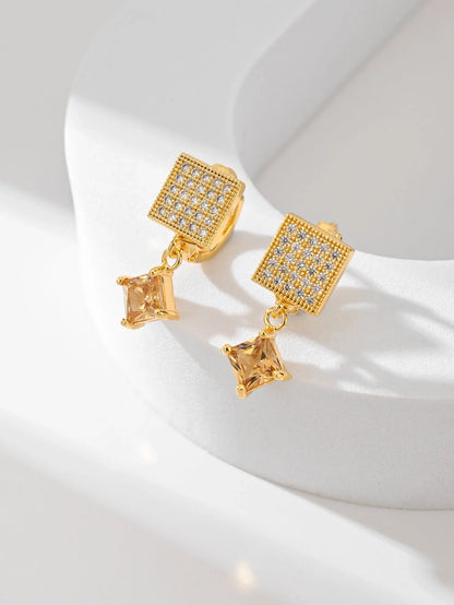Square zircon stud earrings in six colours: black, red, green, white, champagne, and pink.