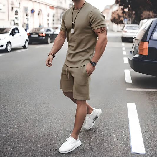 Pink short sleeve T-shirt and shorts two-piece set, sizes S-XXXL, general thickness for sports leisure