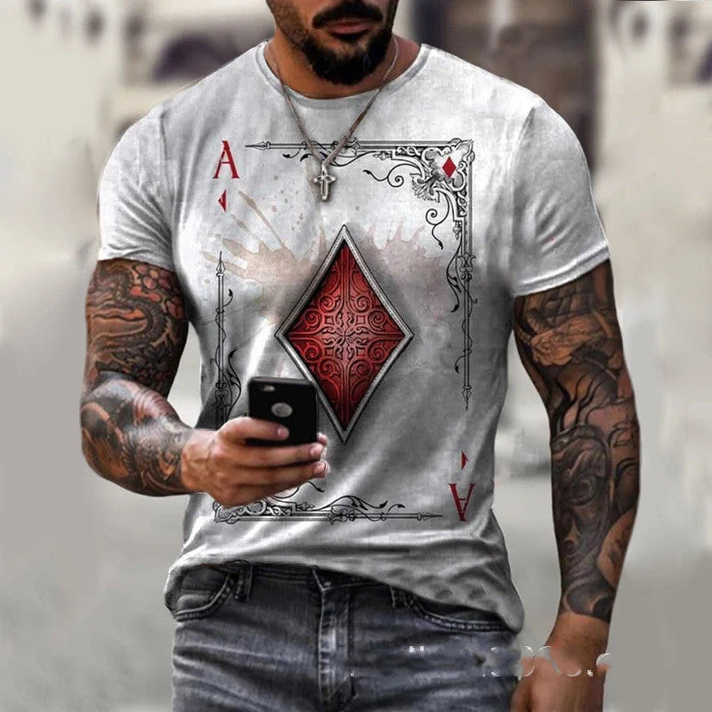 Men's playing card print striped t-shirt in various colours