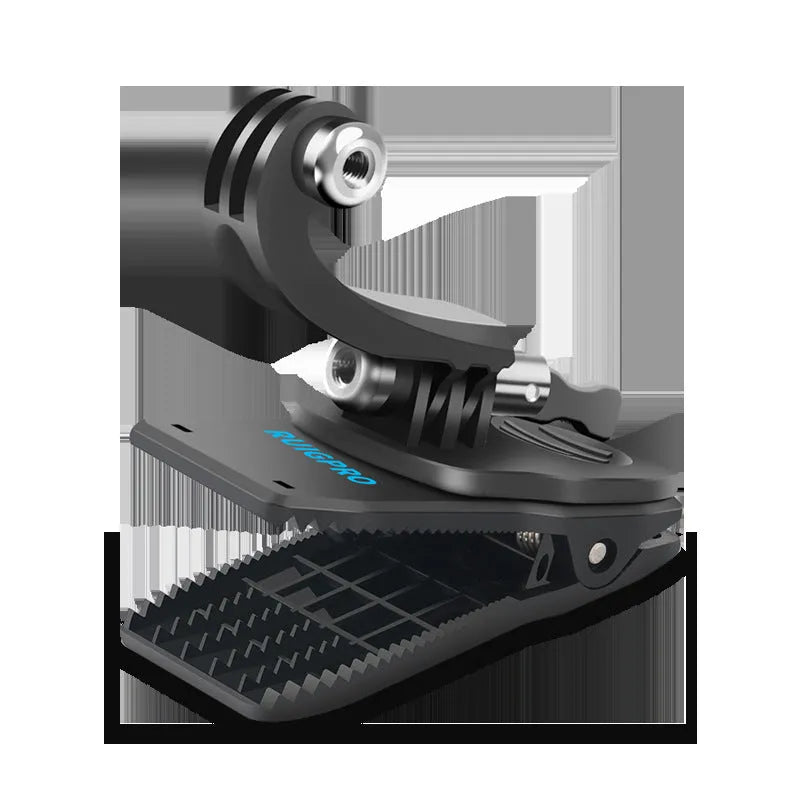 360-degree rotating backpack clip for GoPro and action cameras with aluminium alloy and ABS plastic construction