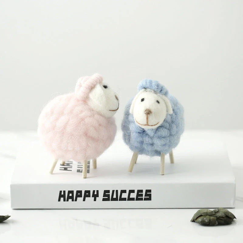 Adorable felt sheep miniature figurines in various colours and sizes for home decoration