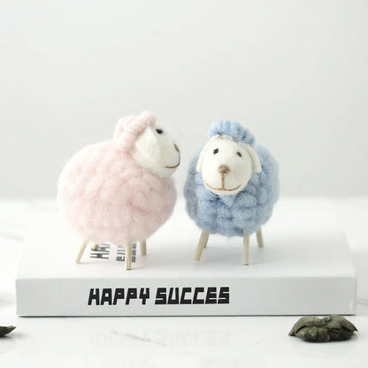Adorable felt sheep miniature figurines in various colours and sizes for home decoration