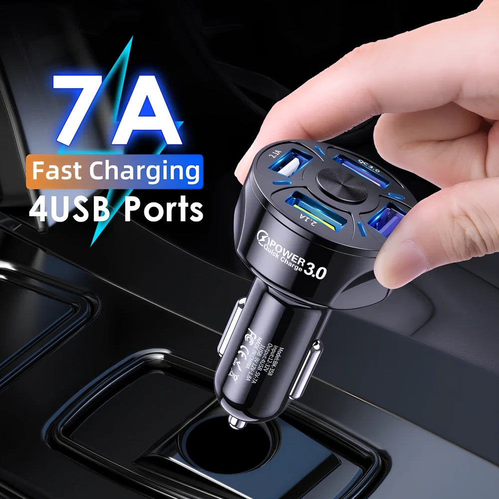Black 45W mini USB car charger, 70x40mm size, for phone fast charging in vehicle socket