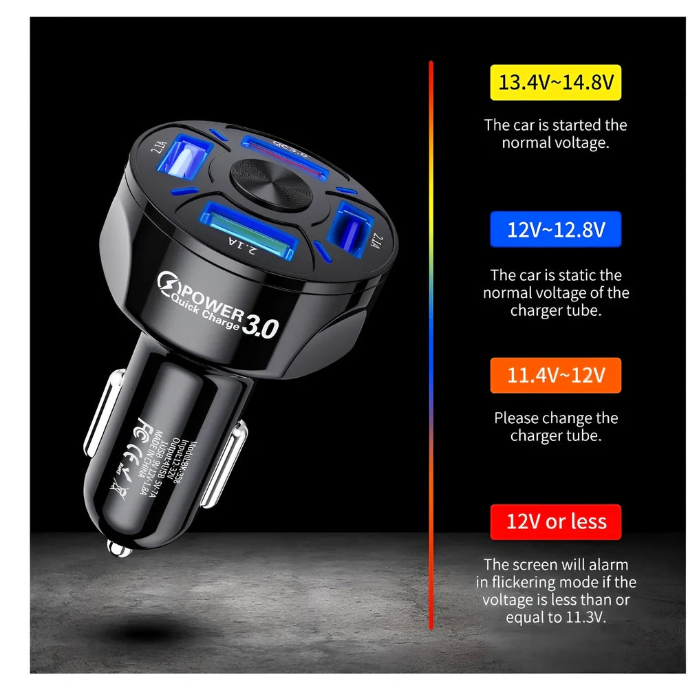 Black 45W mini USB car charger, 70x40mm size, for phone fast charging in vehicle socket