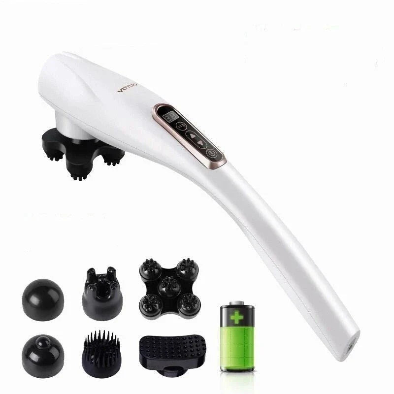 Electric handheld massager with 6 kneading heads for full body therapy