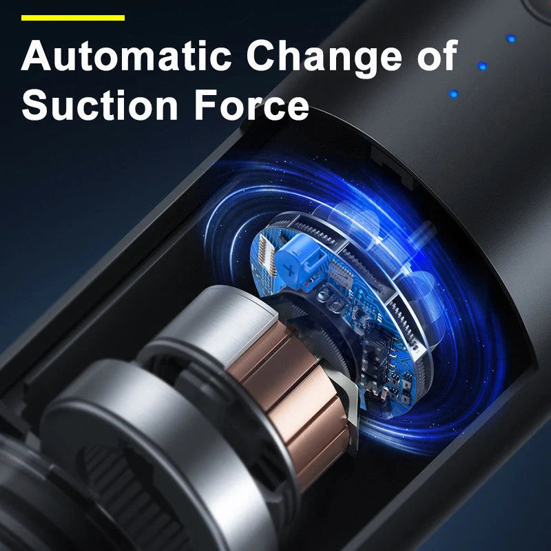 High-power wireless charging small car vacuum cleaner in silver and black