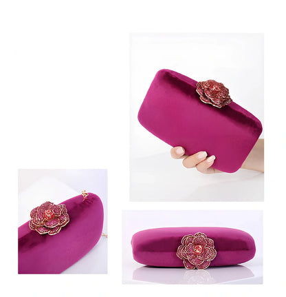 Suede diamond evening clutch bag in black with 17.5cm width, chain strap, and compact 13.8x5cm design for parties