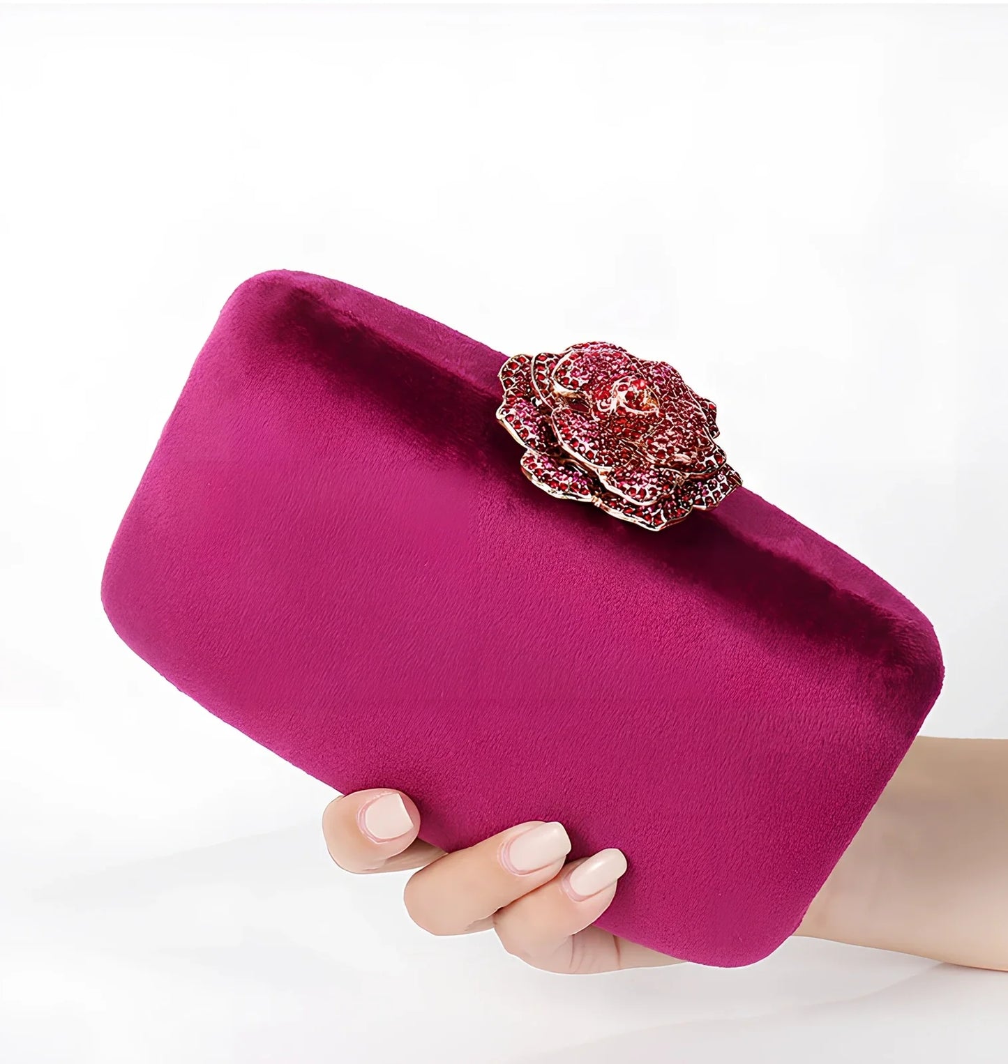 Suede diamond evening clutch bag in black with 17.5cm width, chain strap, and compact 13.8x5cm design for parties