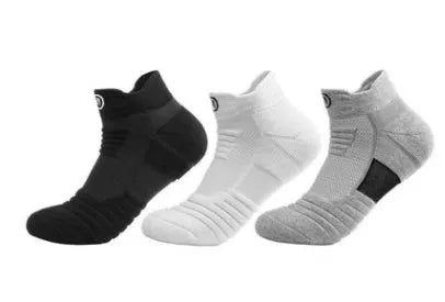 Elite men's thickened running socks with towel bottom deodorant quick-drying polyester-cotton blend short tube black