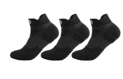 Elite men's thickened running socks with towel bottom deodorant quick-drying polyester-cotton blend short tube black