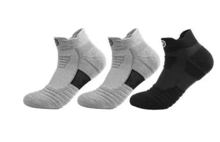 Elite men's thickened running socks with towel bottom deodorant quick-drying polyester-cotton blend short tube black