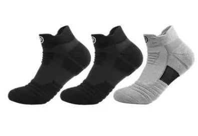 Elite men's thickened running socks with towel bottom deodorant quick-drying polyester-cotton blend short tube black