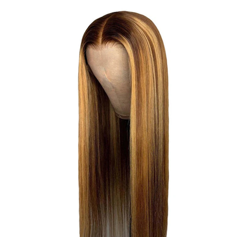Baisi chemical fibre hair cover with 65cm piano brown gradient straight hair and adjustable bangs