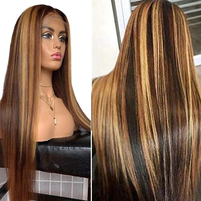 Baisi chemical fibre hair cover with 65cm piano brown gradient straight hair and adjustable bangs