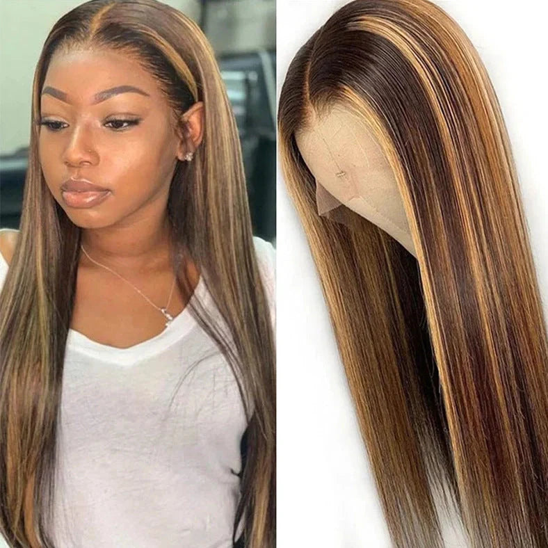 Baisi ladies chemical fibre hair cover with 65cm piano colour gradient long straight hair featuring adjustable bangs and mechanical treatment process for natural-looking hair enhancement