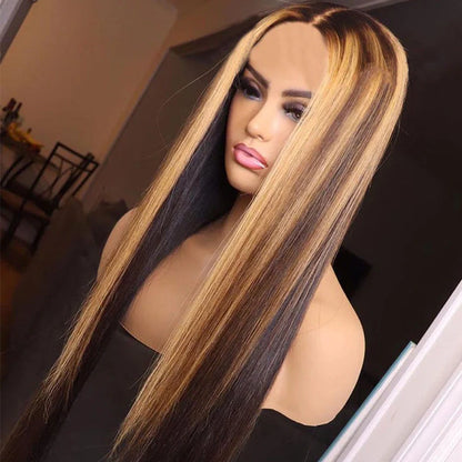 Baisi chemical fibre hair cover with 65cm piano brown gradient straight hair and adjustable bangs