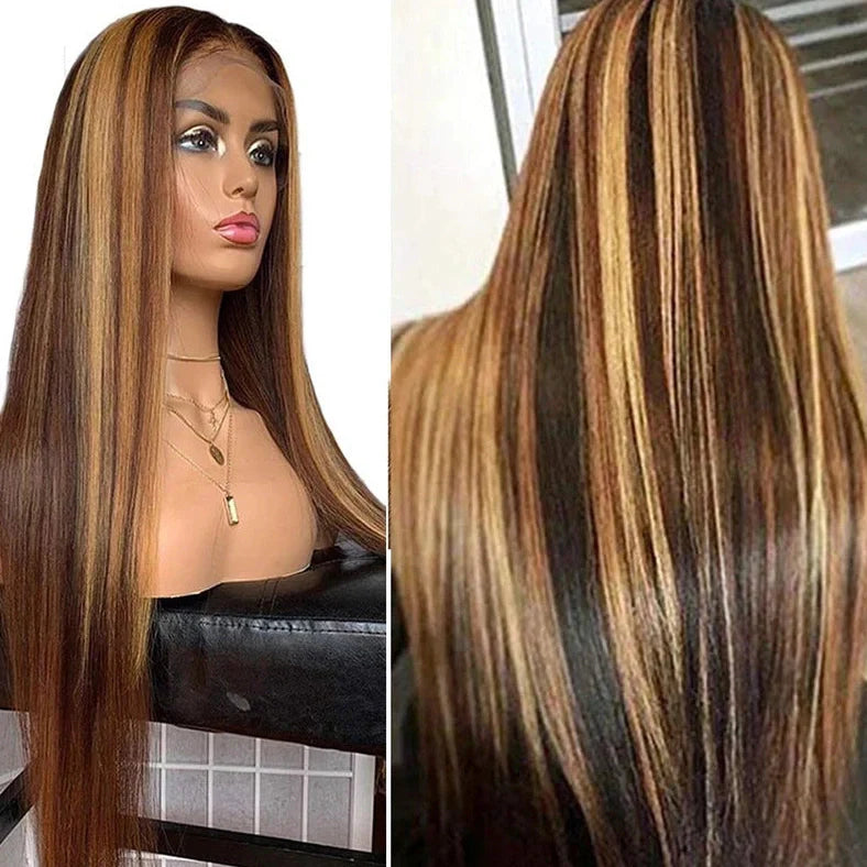 Baisi chemical fibre hair cover with 65cm piano brown gradient straight hair and adjustable bangs