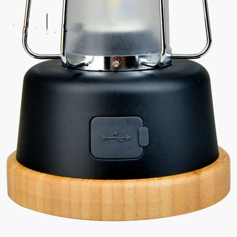 Retro horse lantern portable atmosphere LED light in black with metal and glass construction