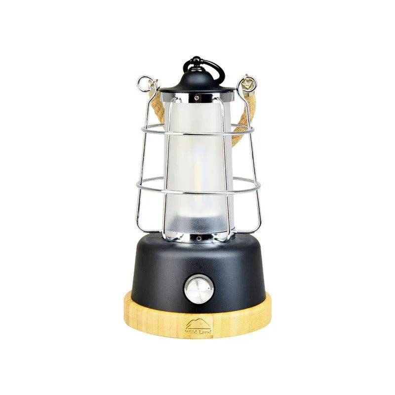 Retro horse lantern portable atmosphere LED light in black with metal and glass construction