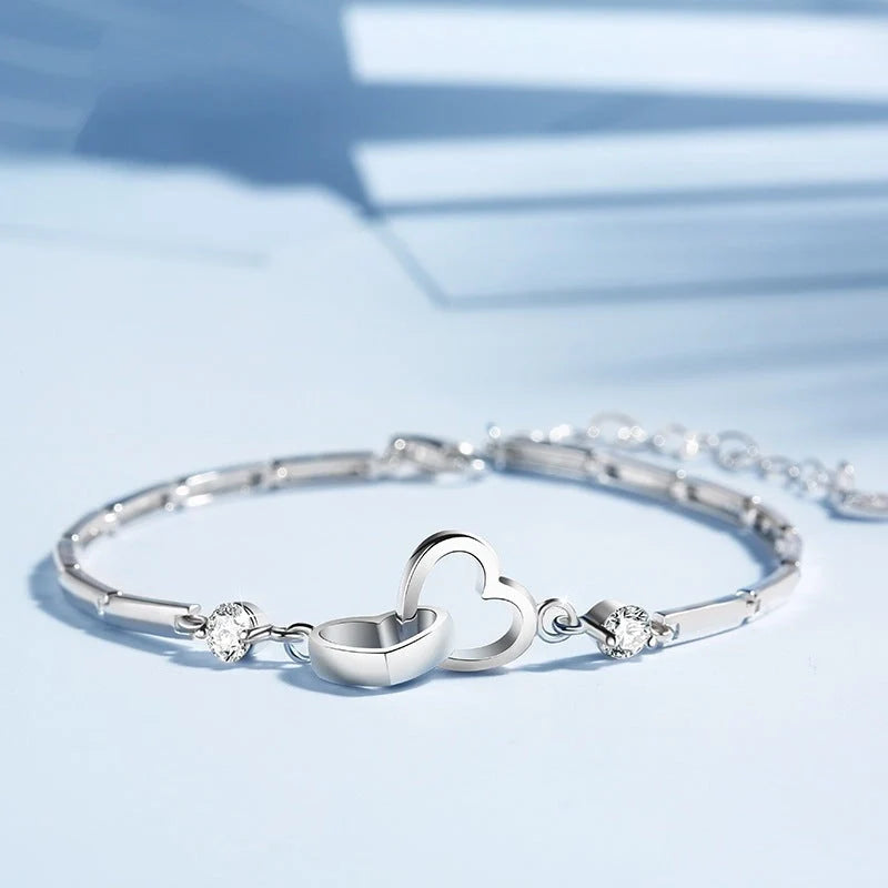 925 Sterling Silver Adjustable Charm Bracelet for Women with romantic detailing