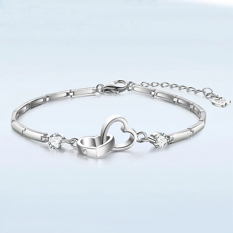 925 Sterling Silver Adjustable Charm Bracelet for Women with romantic detailing