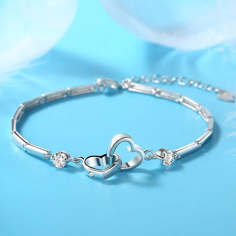 925 Sterling Silver Adjustable Charm Bracelet for Women with romantic detailing