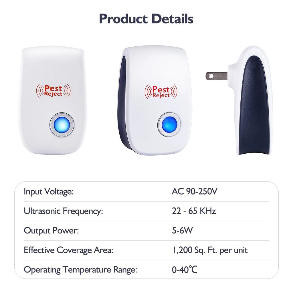White ultrasonic electronic mosquito and mouse repeller plug-in device for indoor household pest control