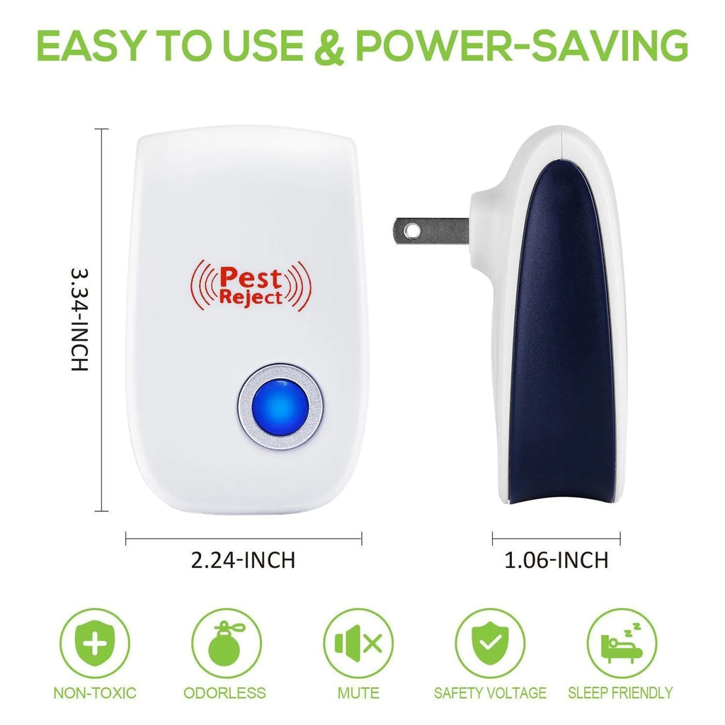 White ultrasonic electronic mosquito and mouse repeller plug-in device for indoor household pest control