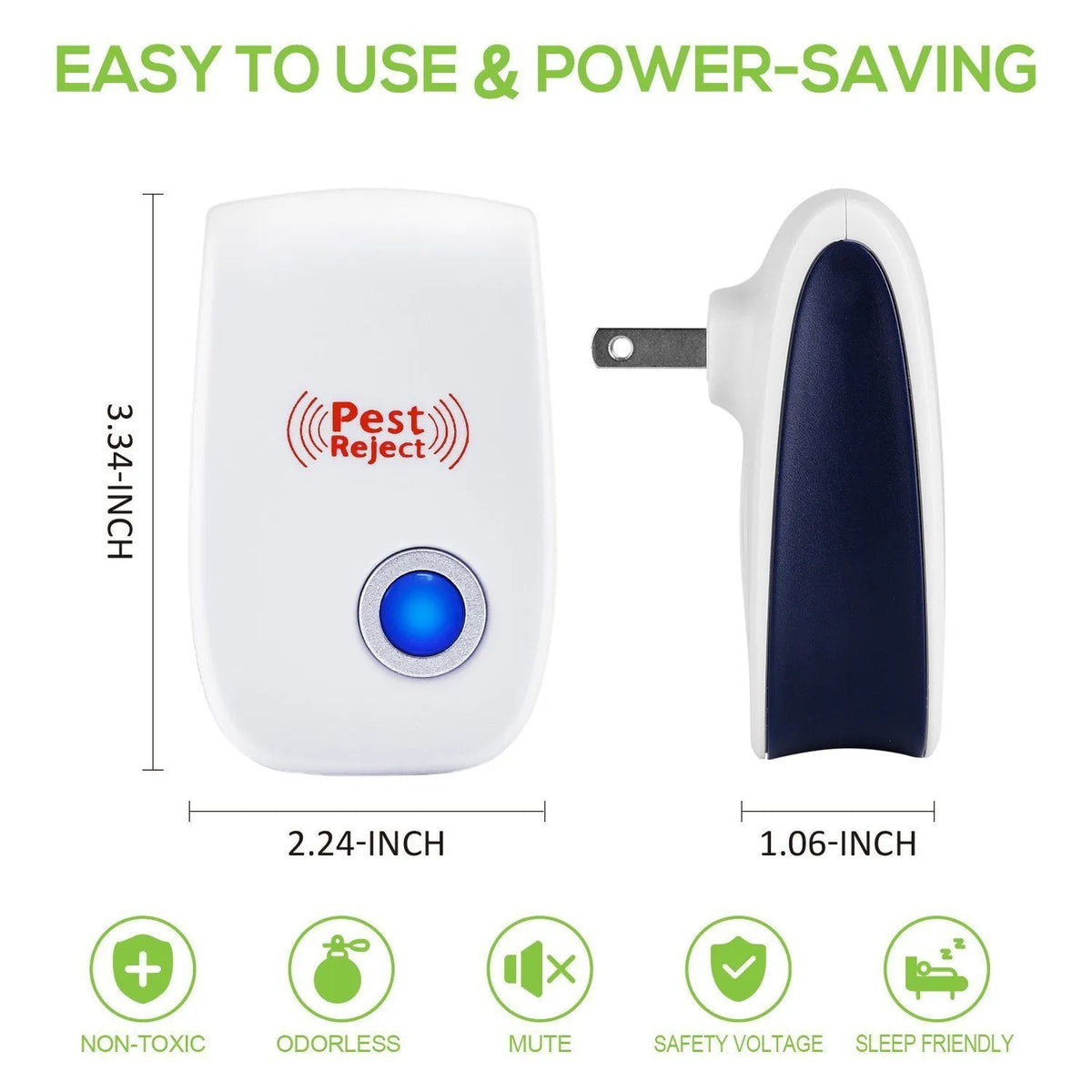 White ultrasonic electronic mosquito and mouse repeller plug-in device for indoor household pest control