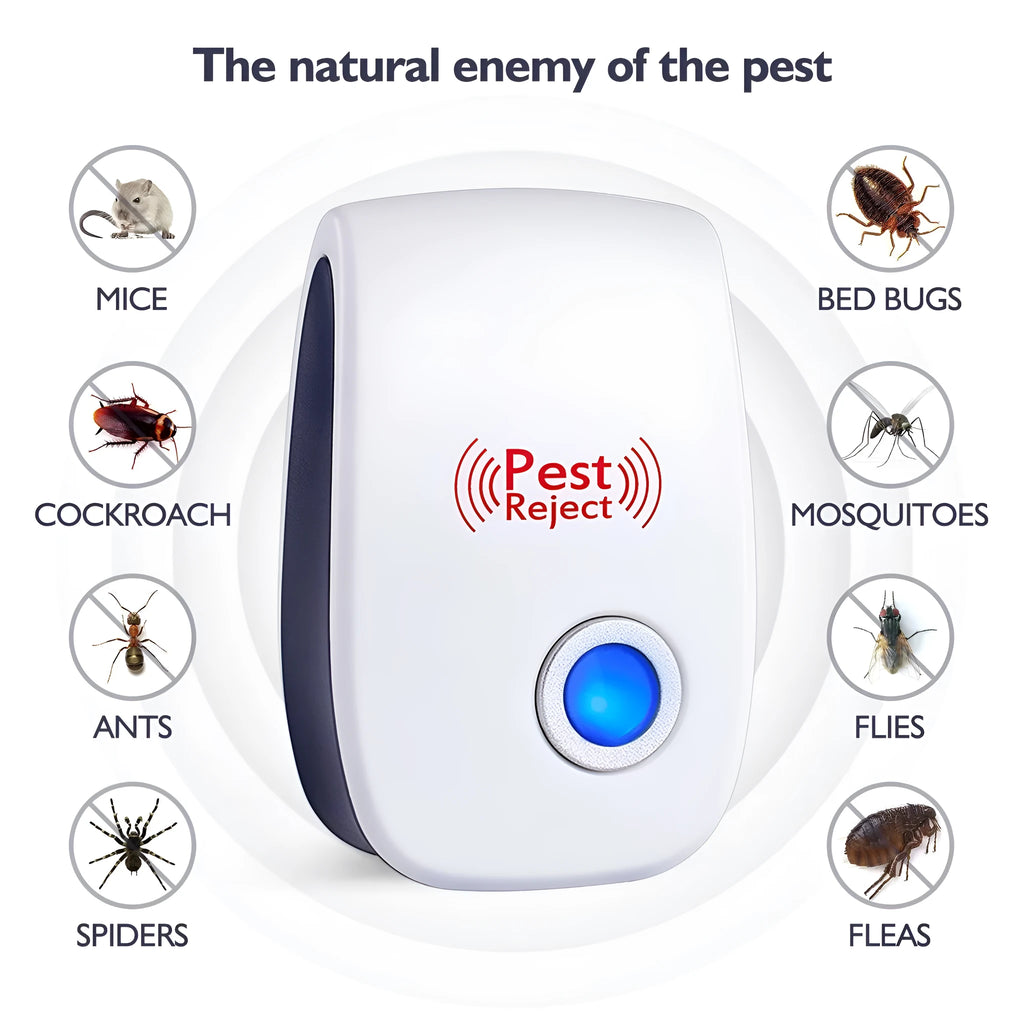 White ultrasonic electronic mosquito and mouse repeller plug-in device for indoor household pest control