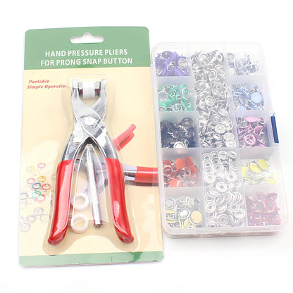 9.5mm hollow brass five prong snap buttons and hand pliers for clothing repairs, round shape with hemming edge