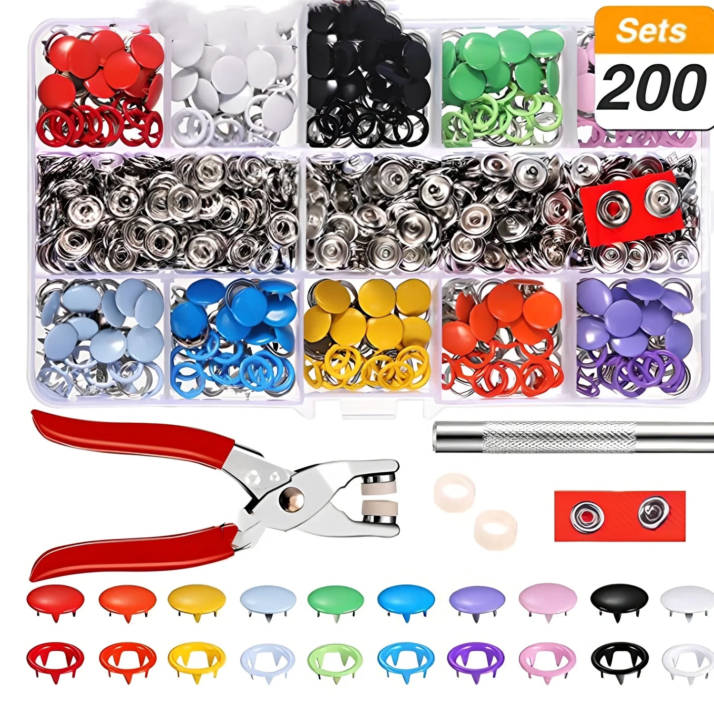 9.5mm hollow brass five prong snap buttons and hand pliers for clothing repairs, round shape with hemming edge