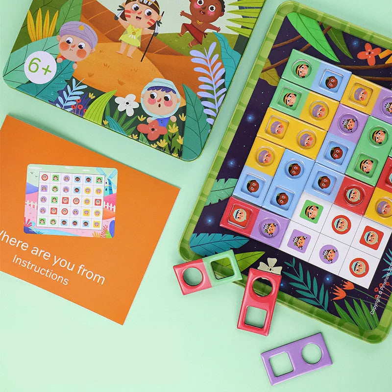 Magnetic glue butt bump reasoning logic table game for children with silicone construction in colour box packaging
