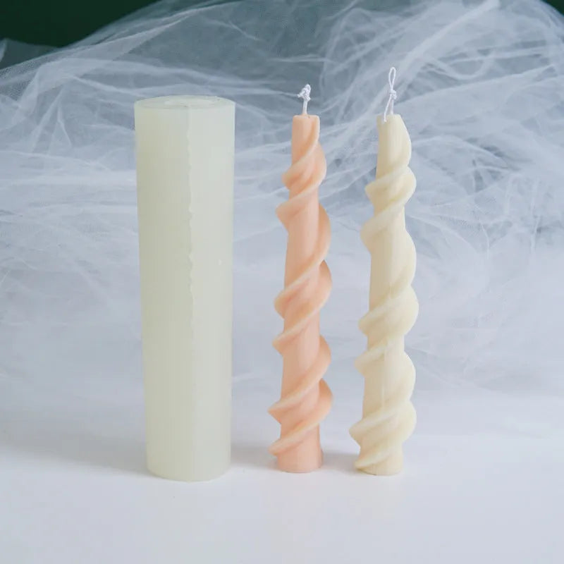 Screw wax silicone rotating lace candle mould for spiral taper candles