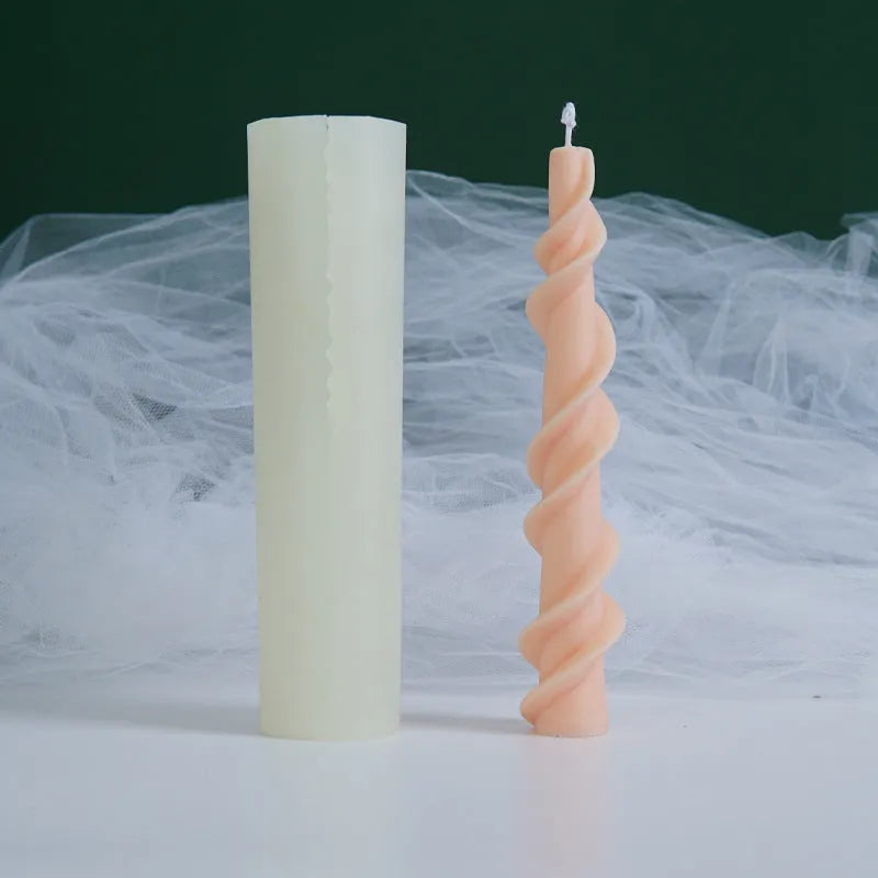 Screw wax silicone rotating lace candle mould for spiral taper candles
