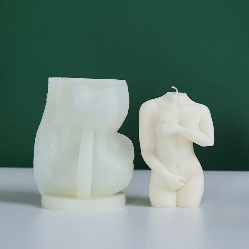 Silicone shy female body candle mould showing three different pose options for crafting