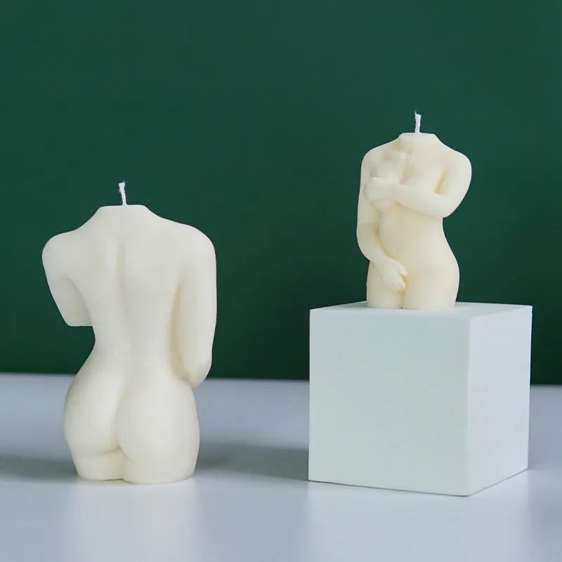 Silicone shy female body candle mould showing three different pose options for crafting