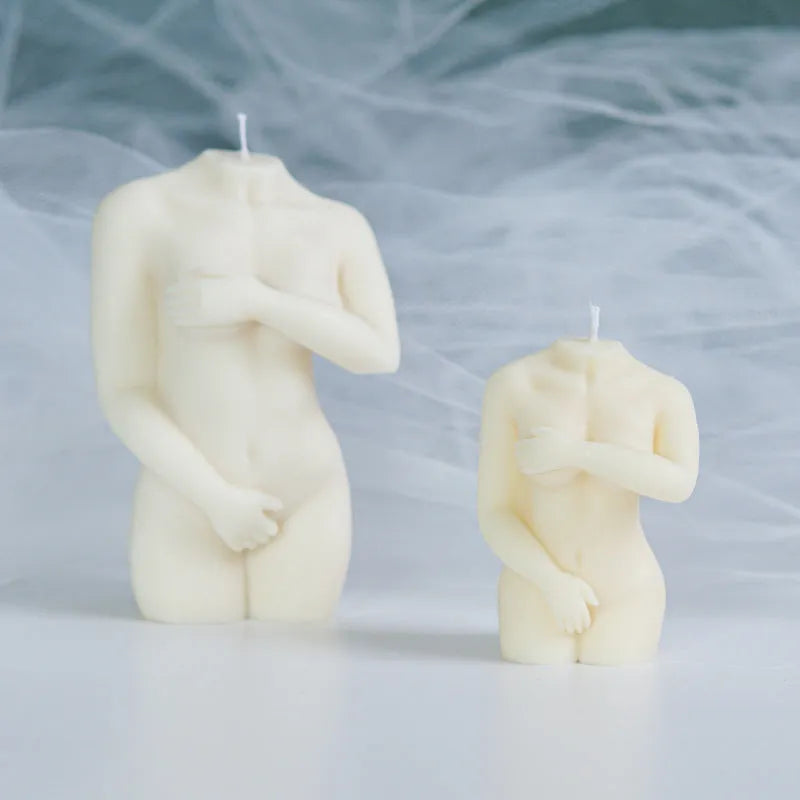 Silicone shy female body candle mould showing three different pose options for crafting