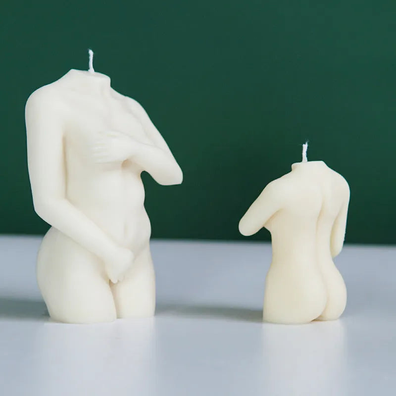 Silicone shy female body candle mould showing three different pose options for crafting