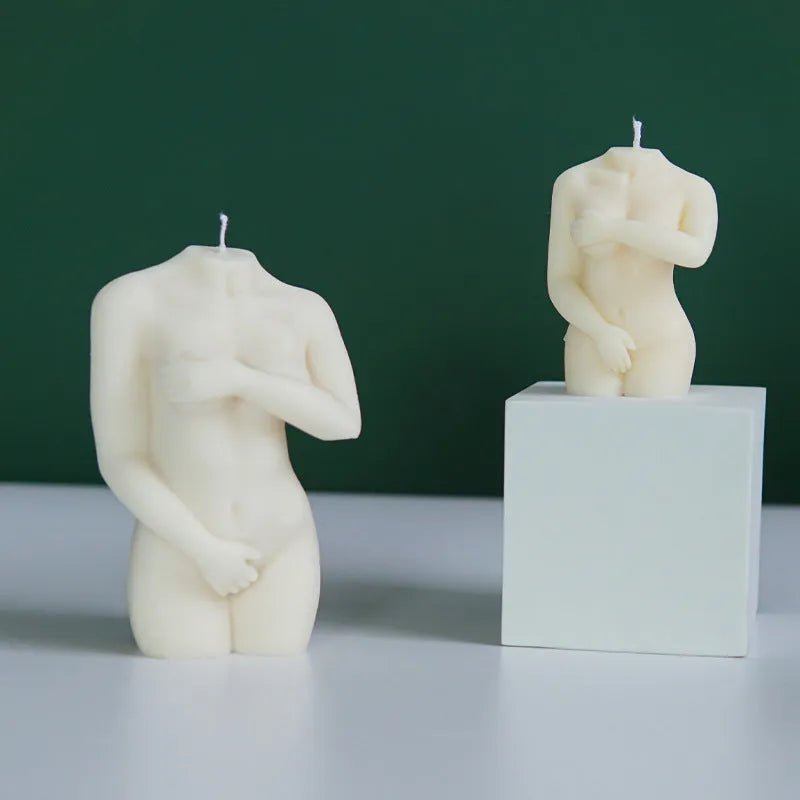 Silicone shy female body candle mould showing three different pose options for crafting