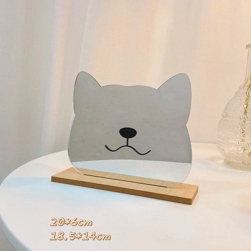 Irregular acrylic makeup mirror with wooden base in various designs