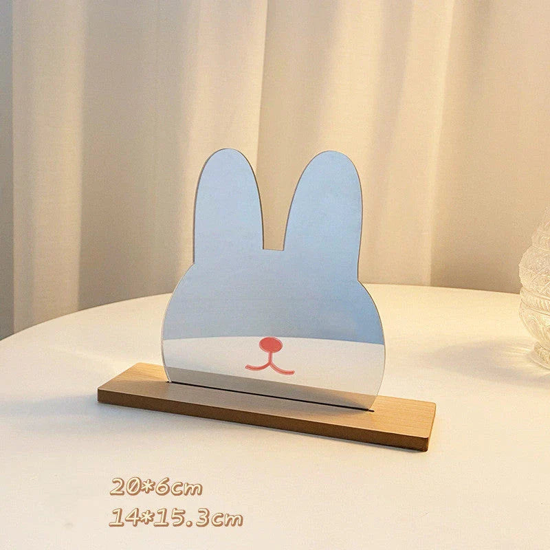 Irregular acrylic makeup mirror with wooden base in various designs